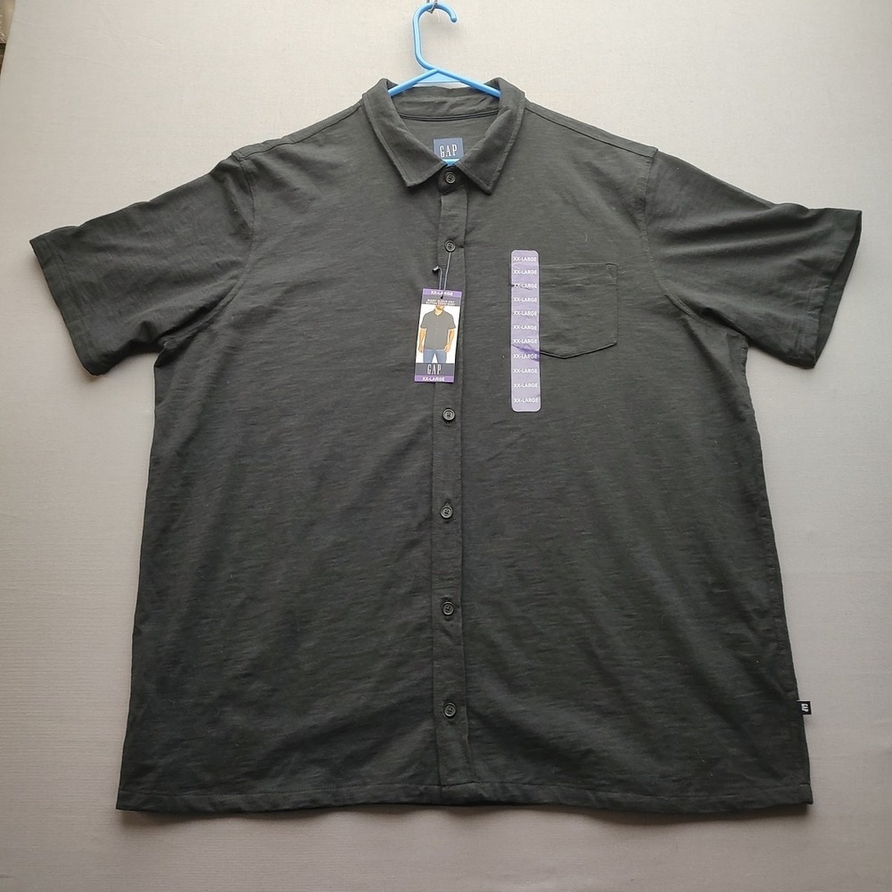 Gap Men's Black Short Sleeve Knit Button Down Shirt‎ 2XL NWT
